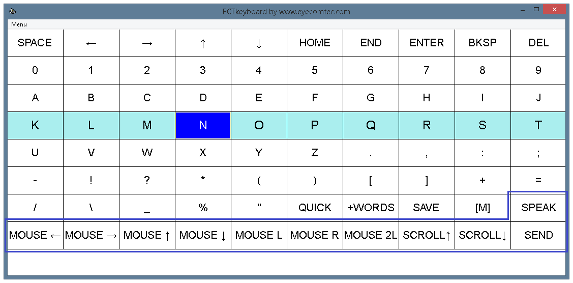 Keys to control mouse cursor and pronounce typed text