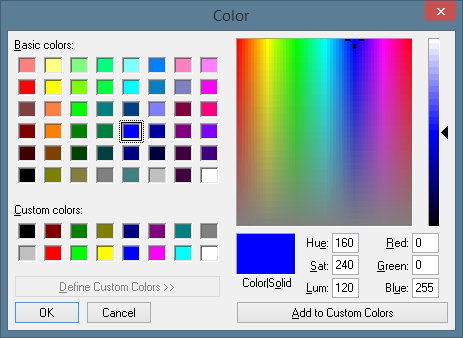 The color selection dialog window