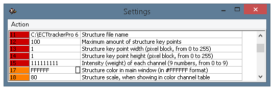 The settings window, parameters 11-18
