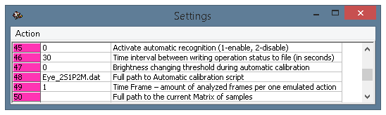 The settings window, parameters 45-50