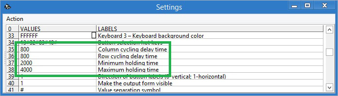 Setting timings and delays of the software
