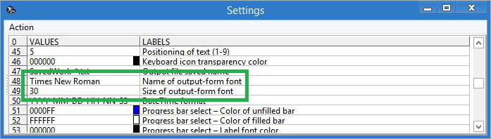 Selecting font name and size for the output form