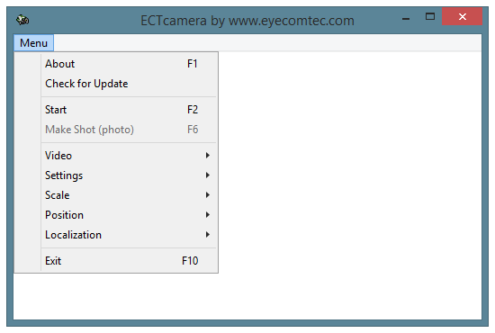The main menu of the program