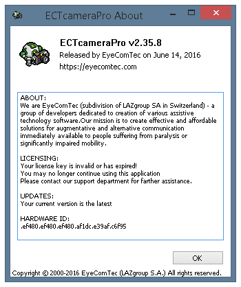 About window of the program