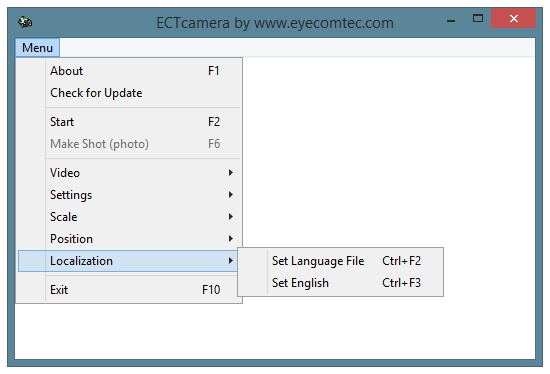 Localization submenu