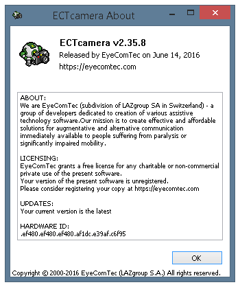 The About window for non-activated versions of the program