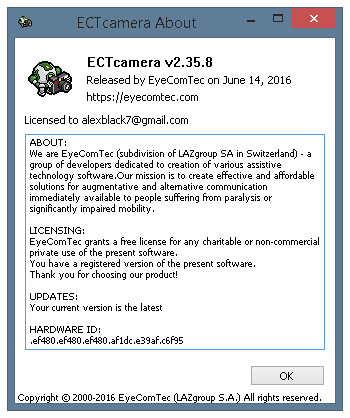 The About window for activated versions of the program