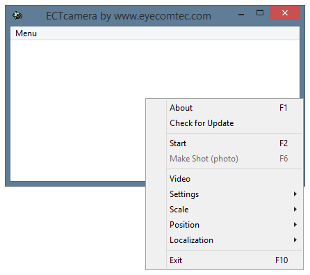 The interface of the program with both standard and pop-up menus