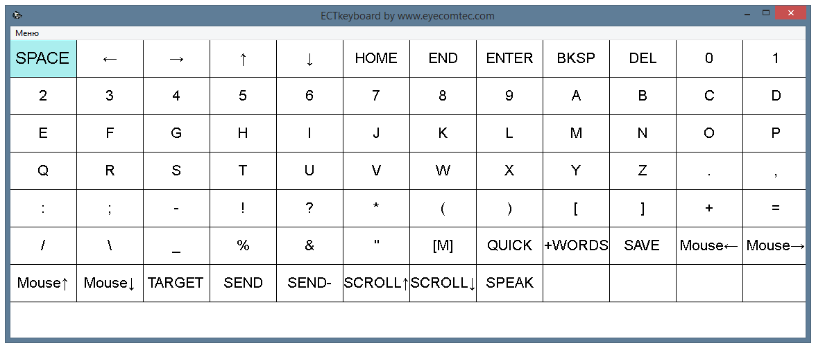 The virtual keyboard with 7 rows and 12 columns