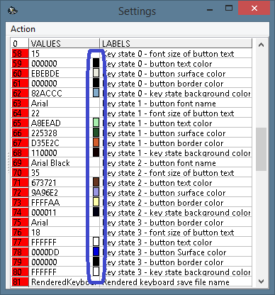 Color scheme preview in the settings window of the program