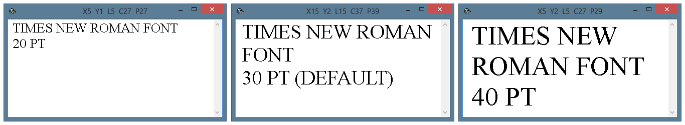 Various font sizes in the text output window