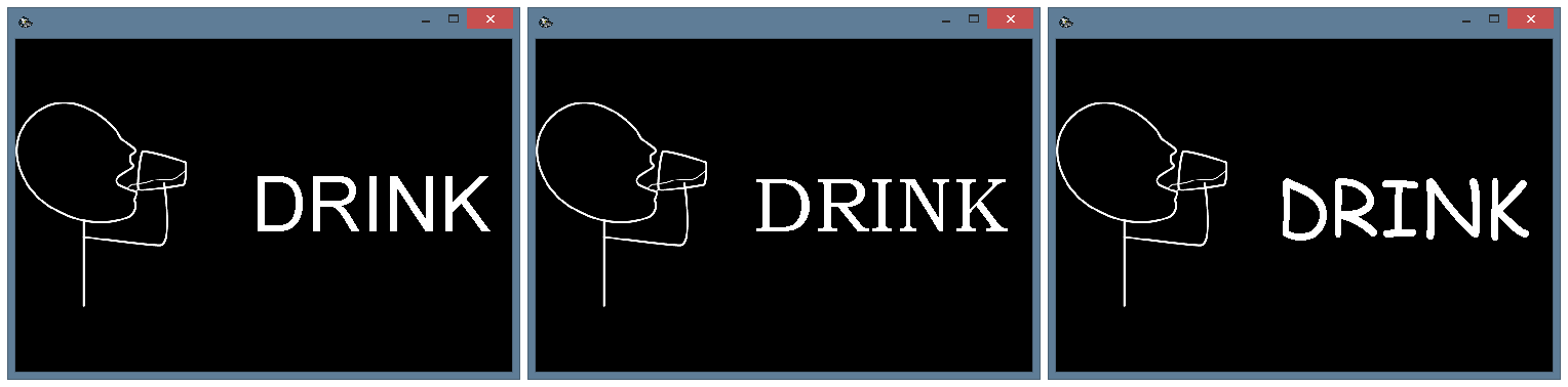 Different fonts in the current button window. From left to right: Arial, Bookman Old Style, Comic Sans MS