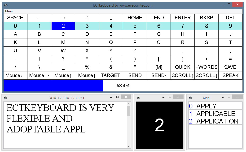 The program interface with the quick entry window (vocabulary)
