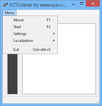 Main menu of the program