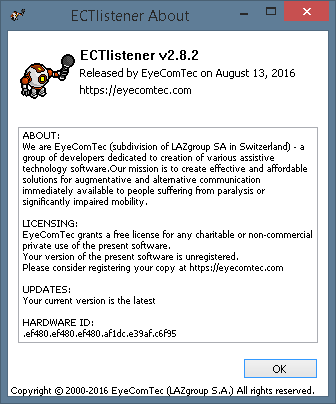 The About window for non-activated versions of the program