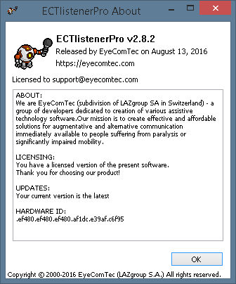 The About window for activated versions of the program