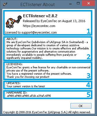 An updated About window of the ECTlistener program
