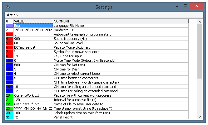 ECTmorse settings panel