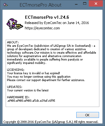 The About window for non-activated versions of the program