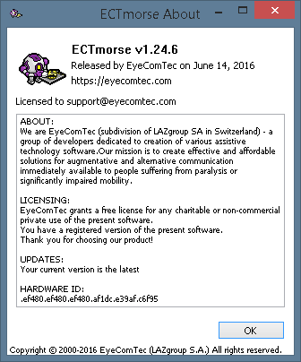 The About window for activated versions of the program