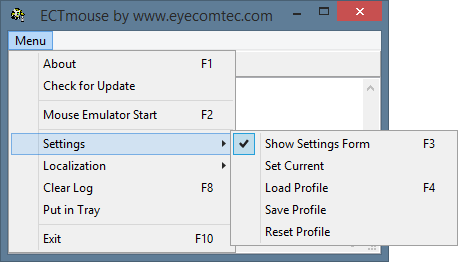 «Settings» submenu