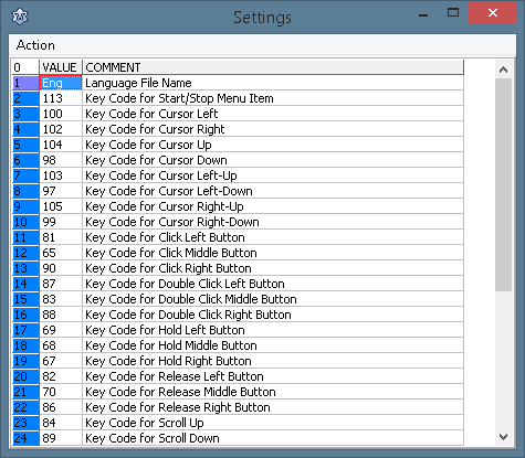 ECTmouse settings panel, parameters 1-24