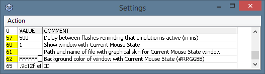 ECTmouse settings panel, parameters 57-65