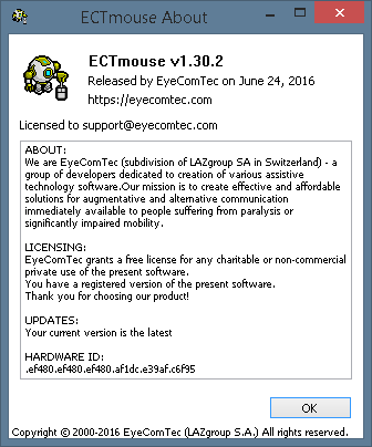 The About window for activated versions of the program