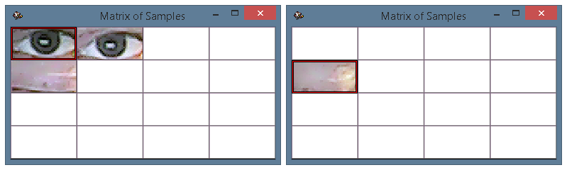 The full Matrix of Samples. The right image - operation of the program with one sample and enabled parameter 110