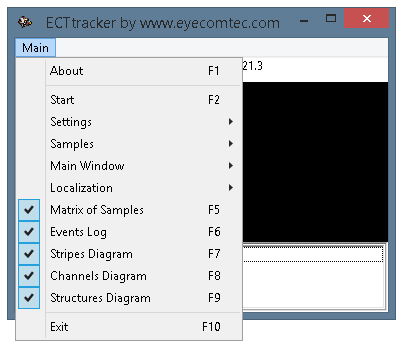 The main menu of the program