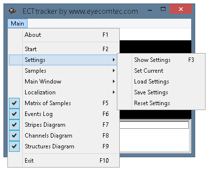 The 'Settings' submenu