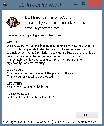 The About window for activated versions of the program