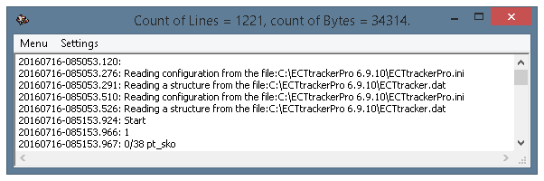 The events log of the program