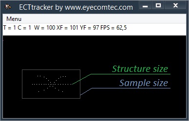 Size of the sample and real recognition zone, i.e. structure